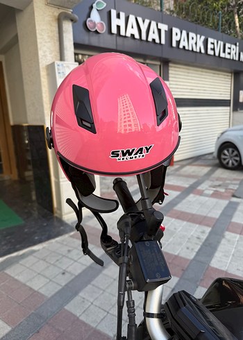 Parlak Pembe Biker Motosiklet Kaskı S beden - Görsel 4