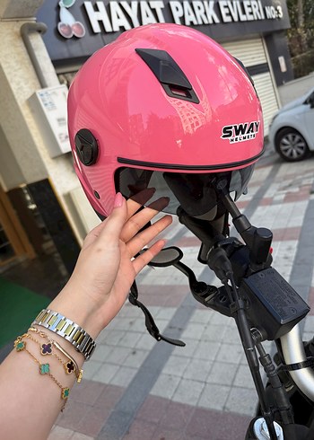 Parlak Pembe Biker Motosiklet Kaskı S beden - Görsel 2