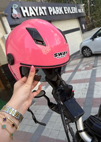 Parlak Pembe Biker Motosiklet Kaskı S beden - Görsel 3