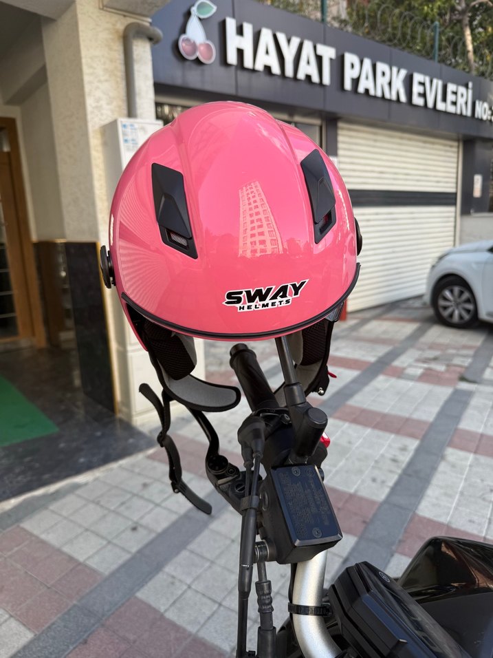 Parlak Pembe Biker Motosiklet Kaskı S beden - Görsel 4