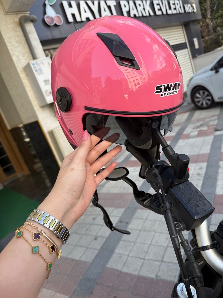 Parlak Pembe Biker Motosiklet Kaskı S beden - Görsel 2