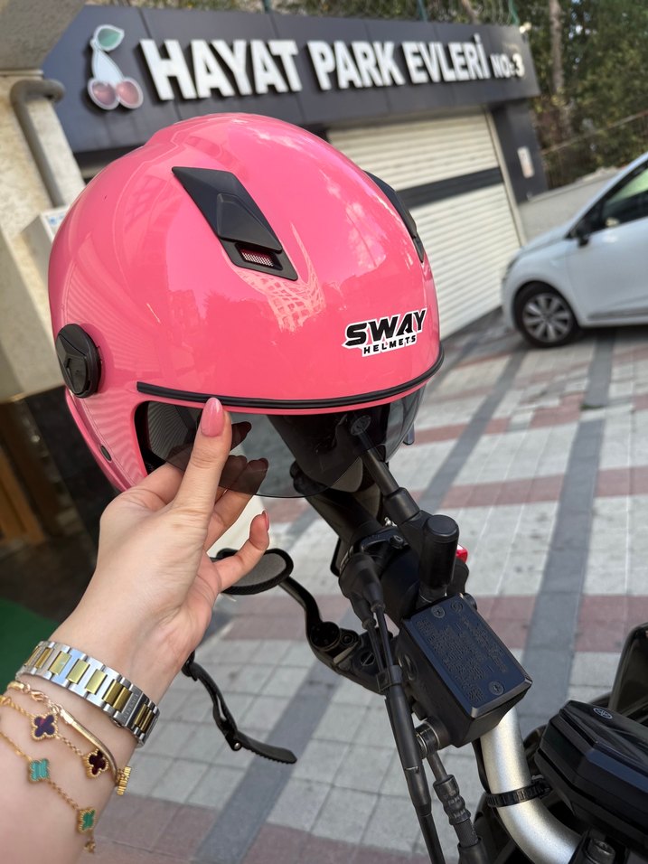 Parlak Pembe Biker Motosiklet Kaskı S beden - Görsel 3