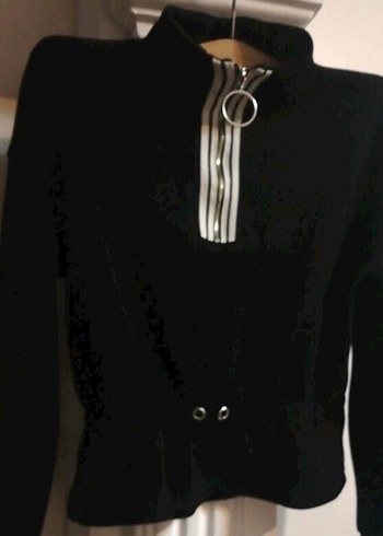 Siyah Yarım Fermuarlı Yüksek Yakalı Kadın Kazak - Görsel 2