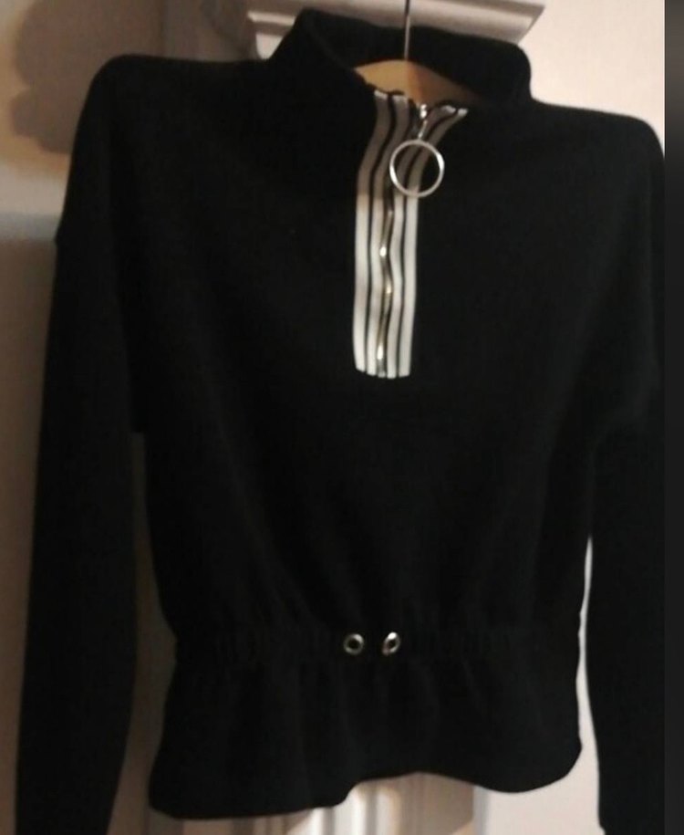 Siyah Yarım Fermuarlı Yüksek Yakalı Kadın Kazak - Görsel 2