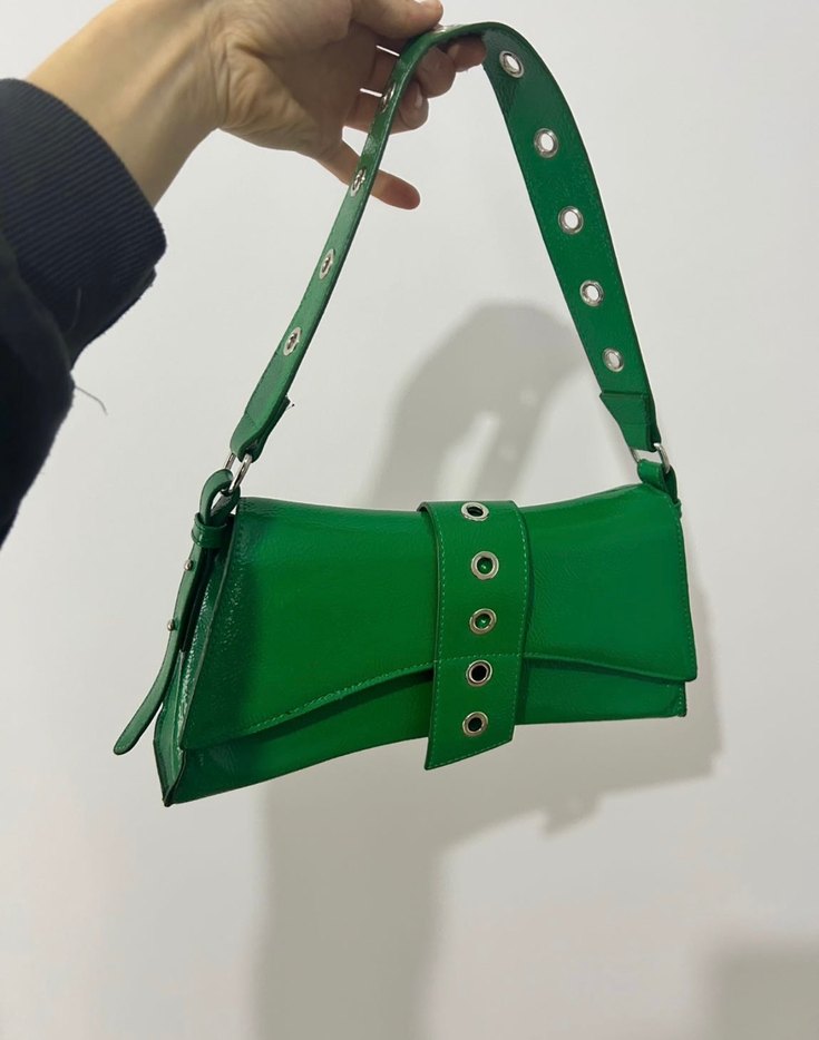 Yeşil Parlak Deri Kadın Çanta - Görsel 2