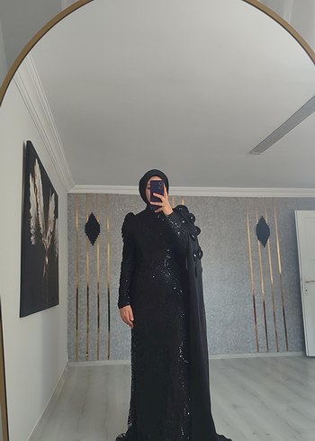 Siyah Uzun Drapeli Gotik Abiye Elbise