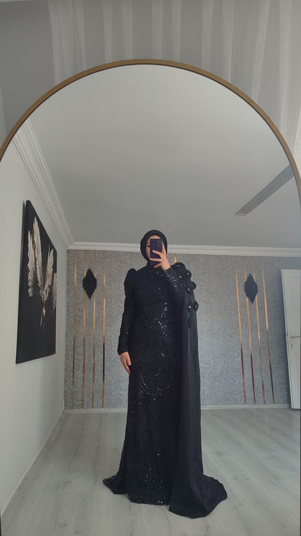 Siyah Uzun Drapeli Gotik Abiye Elbise - Görsel 3