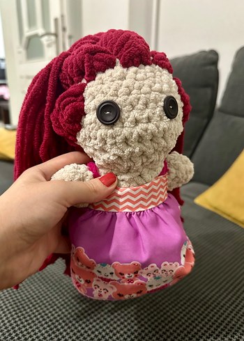 Renkli Pembe Saçlı El Örgüsü Bebek - Görsel 3