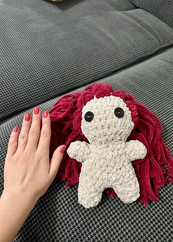 Renkli Pembe Saçlı El Örgüsü Bebek - Görsel 6