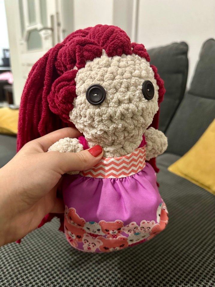 Renkli Pembe Saçlı El Örgüsü Bebek - Görsel 3