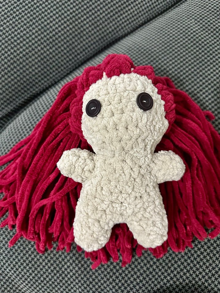 Renkli Pembe Saçlı El Örgüsü Bebek - Görsel 5