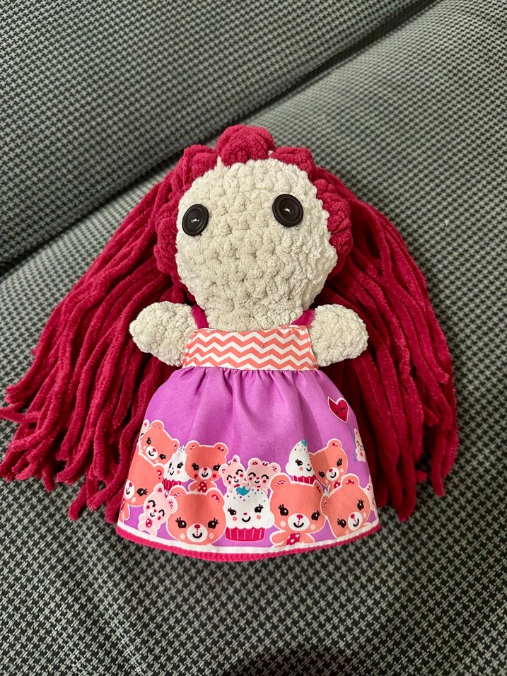 Renkli Pembe Saçlı El Örgüsü Bebek - Görsel 2