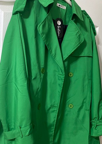 Düğmeli Yeşil Midi Trençkot - Görsel 2