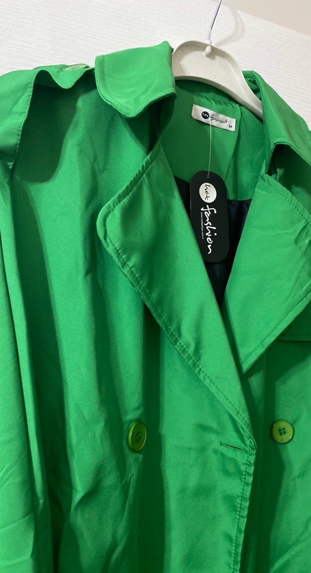 Düğmeli Yeşil Midi Trençkot - Görsel 4