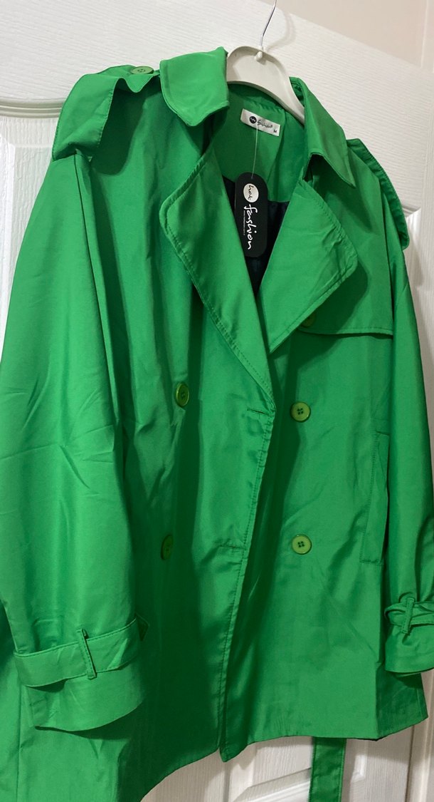 Düğmeli Yeşil Midi Trençkot - Görsel 2