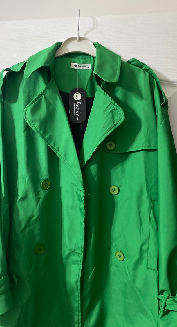 Düğmeli Yeşil Midi Trençkot - Görsel 3