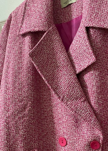 Düğmeli Pembe Midi Kadın Kaban - Görsel 2