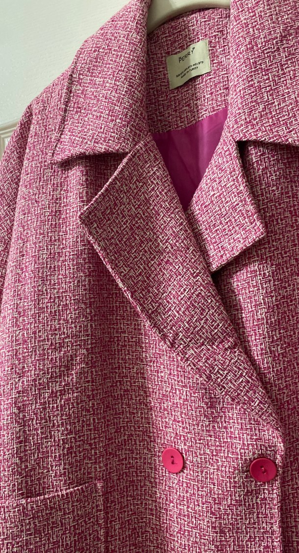 Düğmeli Pembe Midi Kadın Kaban - Görsel 2