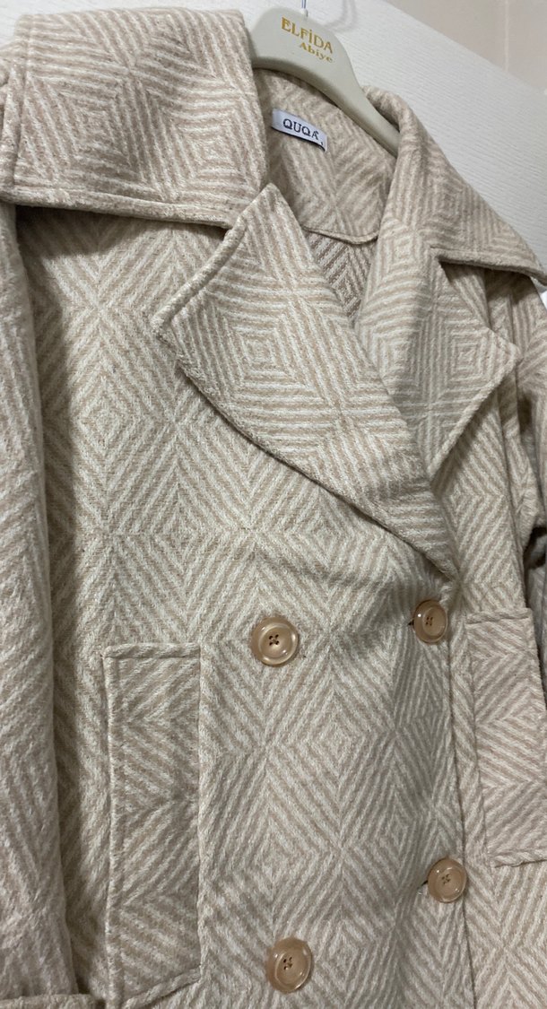 Bej Düğmeli Kadın Midi Kaban - Görsel 2