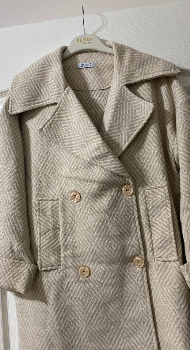 Bej Düğmeli Kadın Midi Kaban - Görsel 3