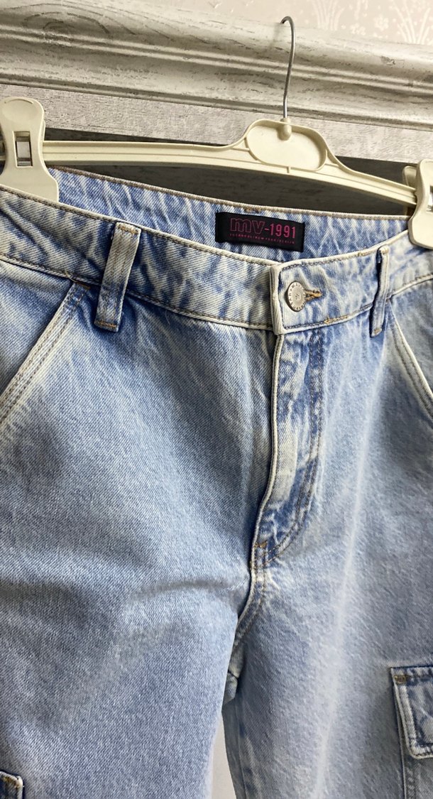 Gri Mavi Bağcıklı Salaş Kadın Kot Pantolon - Görsel 2