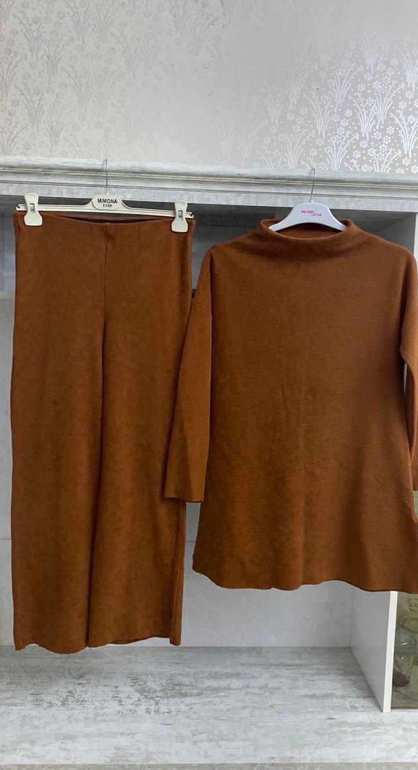 Kadın Kahverengi Süet Triko Uzun Elbise - Görsel 2