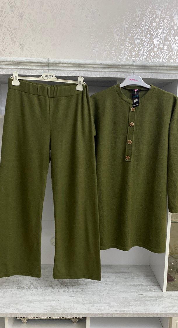 Kadın Haki Düğmeli Rahat Takım - Görsel 2