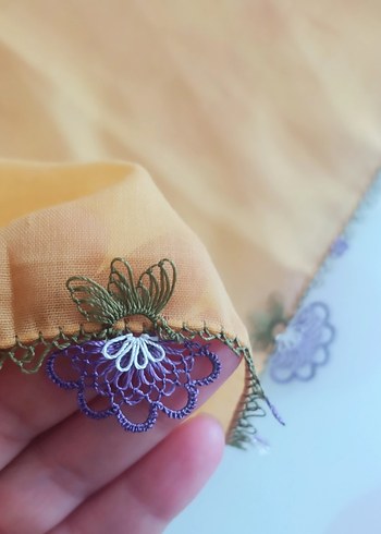 iğne oyası el emeği Boncuk İşlemeli Beyaz Kadın Fular - Görsel 3