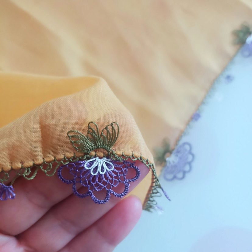 iğne oyası el emeği Boncuk İşlemeli Beyaz Kadın Fular - Görsel 3