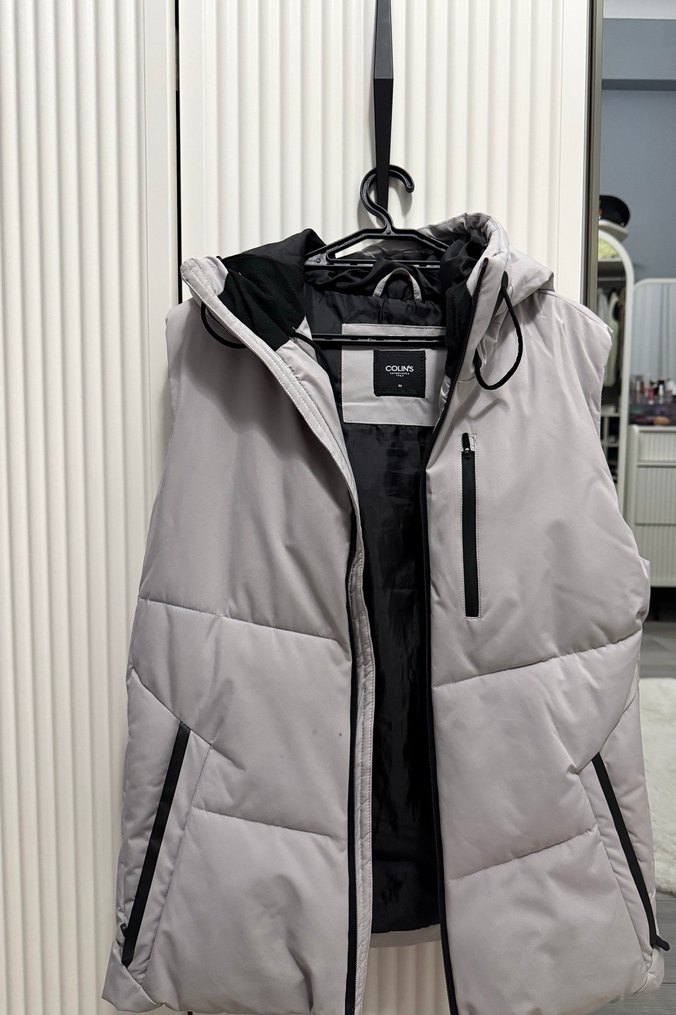 Gri Fermuarlı Erkek Kapüşonlu Yelek - Görsel 2