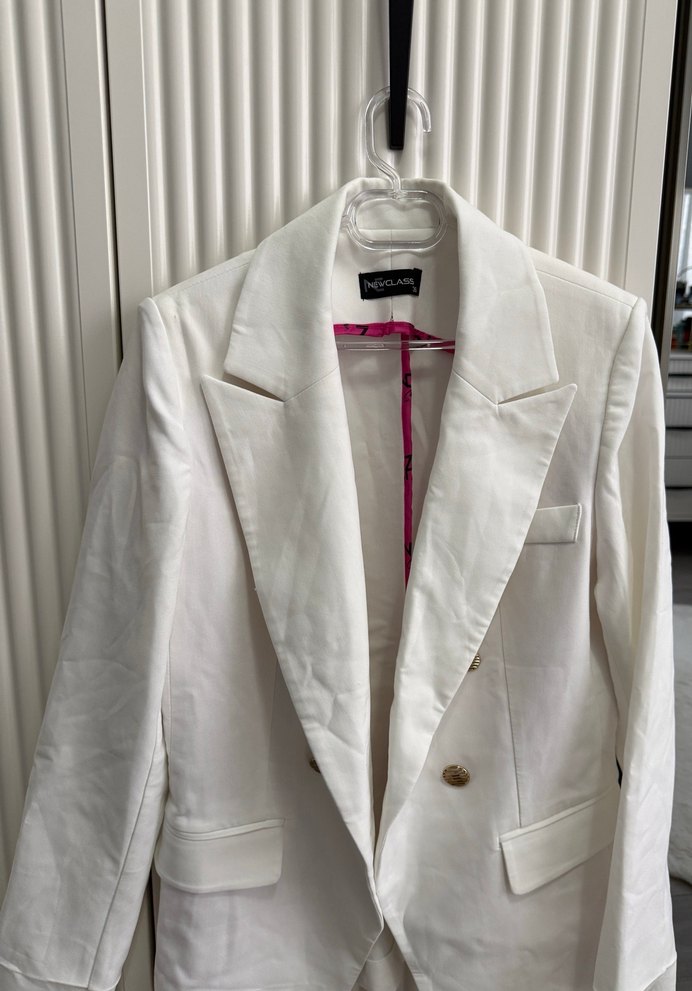 Düğmeli Beyaz Kadın Blazer Ceket - Görsel 2