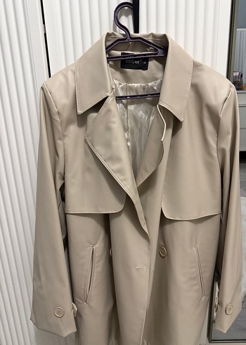 Bej Deri Midi Trençkot - Görsel 3