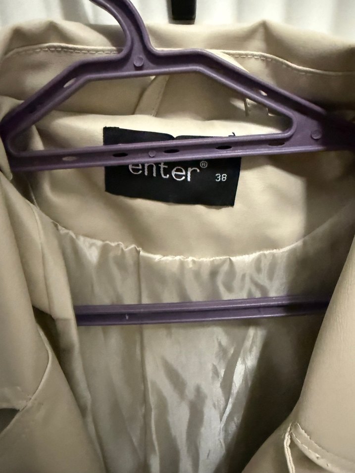 Bej Deri Midi Trençkot - Görsel 4