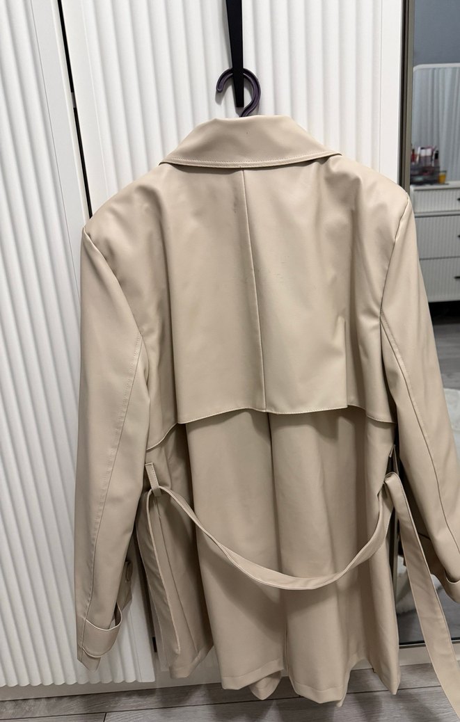 Bej Deri Midi Trençkot - Görsel 5