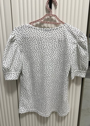 Gri Puantiyeli Kısa Kollu Salaş Bluz - Görsel 5