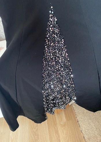 Siyah Payetli Straplez Uzun Abiye Elbise - Görsel 5