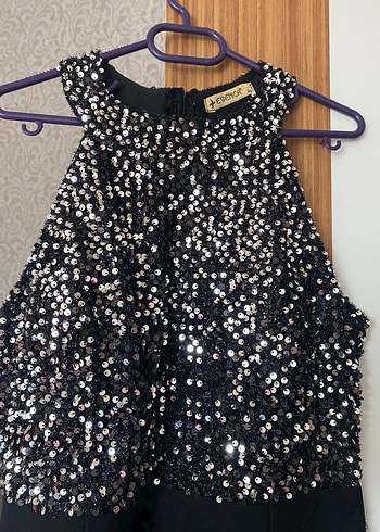 Siyah Payetli Straplez Uzun Abiye Elbise - Görsel 3