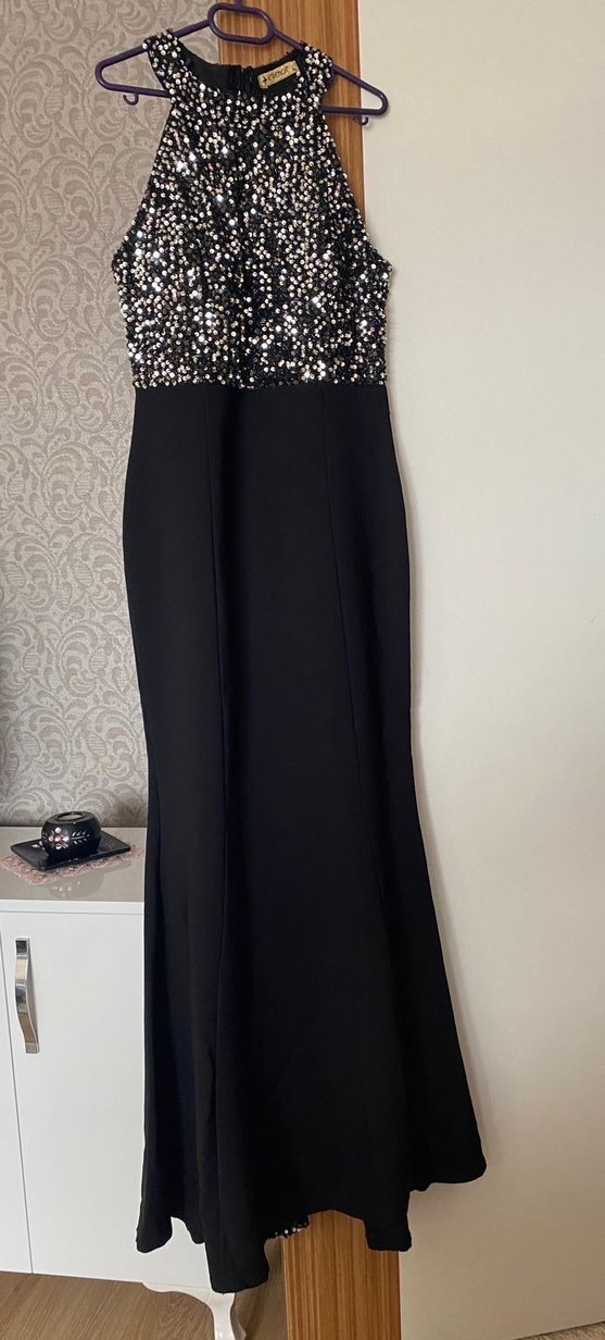 Siyah Payetli Straplez Uzun Abiye Elbise - Görsel 2