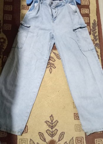 kiz cocuk  Mavi Belden Kemerli Bol Kesim Denim Pantolon - Görsel 2