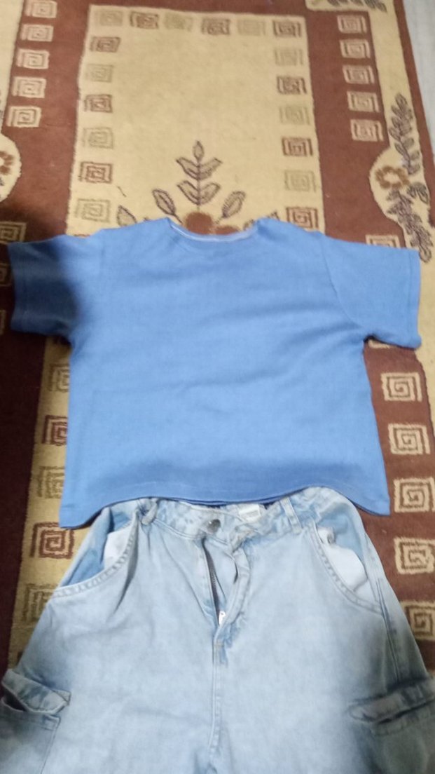 kiz cocuk  Mavi Belden Kemerli Bol Kesim Denim Pantolon - Görsel 3