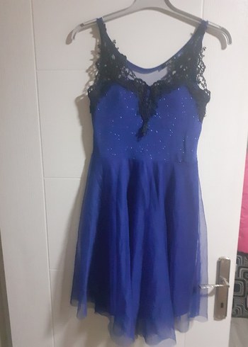 mavi  Dantel Detaylı Mini Abiye Elbise - Görsel 3