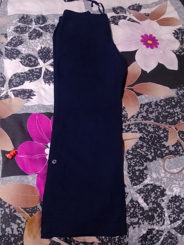 Düğmeli lacivert  Kadın Kumaş Pantolon - Görsel 4