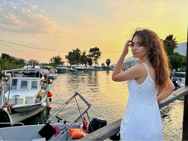 s Beden Beyaz keten elbise
