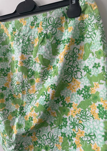 Yeşil Çiçek Desenli Pamuklu Mini Dar Etek - Görsel 3