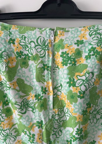 Yeşil Çiçek Desenli Pamuklu Mini Dar Etek - Görsel 5