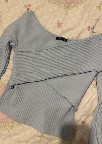 Bershka Bebe Mavisi Kruvaze Yaka Bluz - Görsel 2