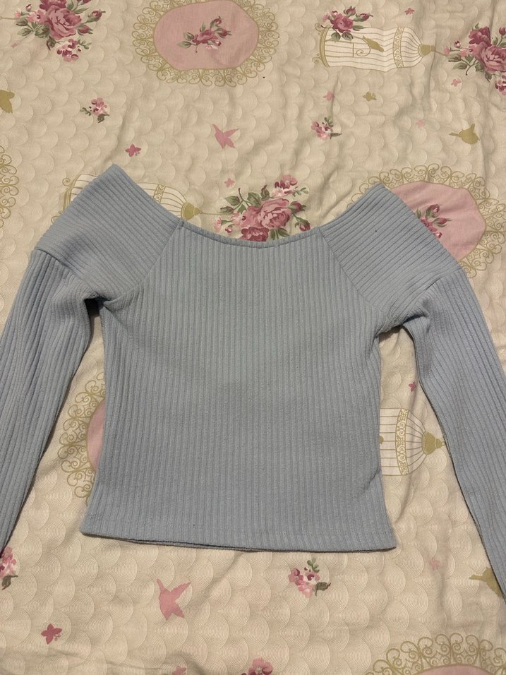 Bershka Bebe Mavisi Kruvaze Yaka Bluz - Görsel 3