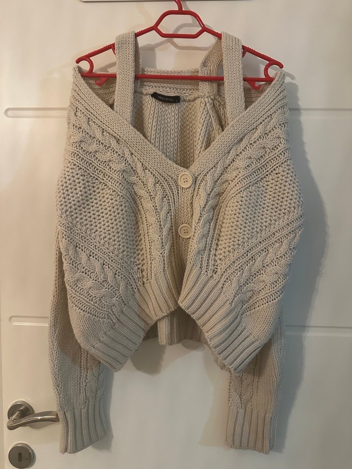 Bej Örgü Askı Detaylı Kazak - Görsel 3