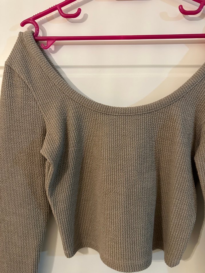 Topshop Bej Uzun Kollu Bluz Crop - Görsel 2