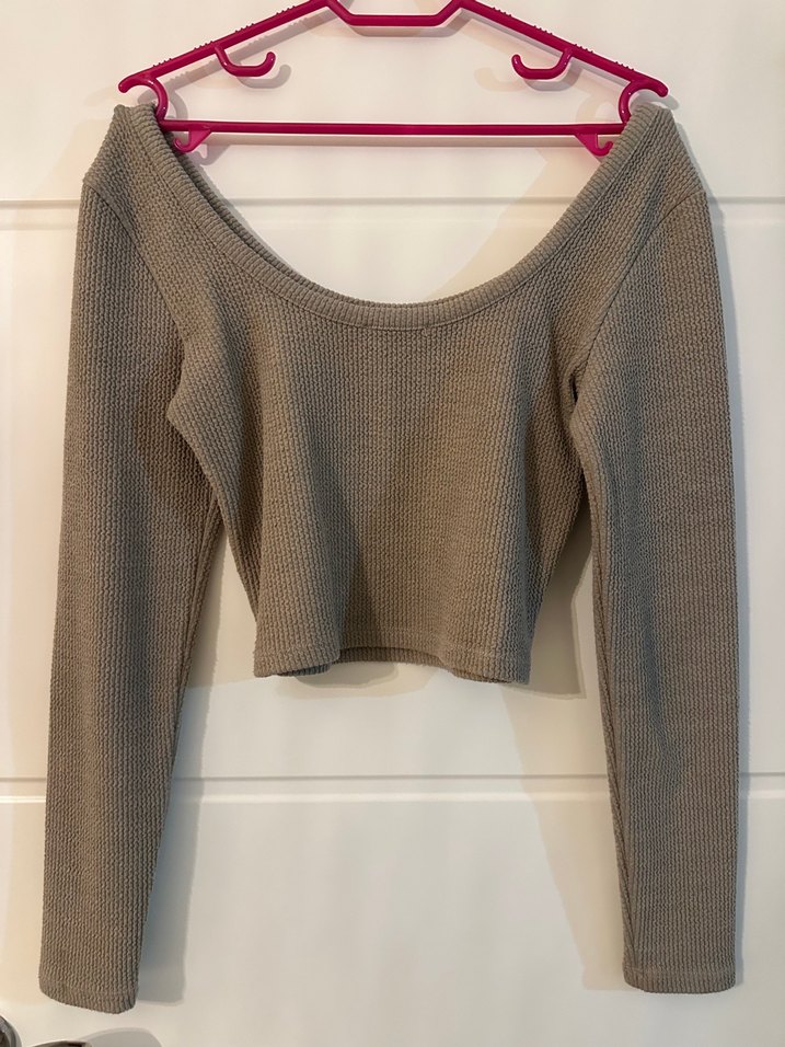 Topshop Bej Uzun Kollu Bluz Crop - Görsel 3